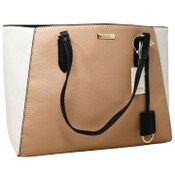 Wholesale - 2-TONE TAN/WHITE PEBBLE TOTE W/CARD HOLDER C/P 6, UPC: 4890808248690